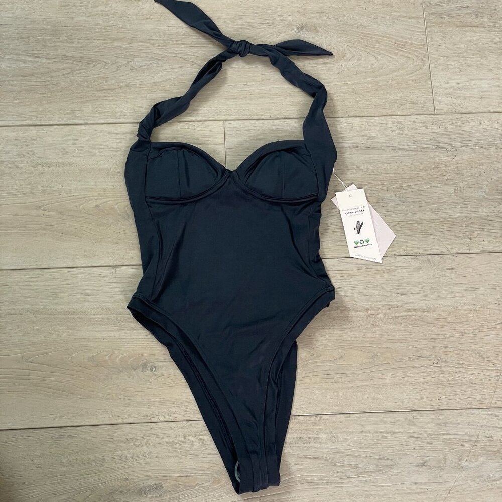 NEW Free People We Are HAH Womens Small Pull It Thru‎ Bodysuit Swimsuit Black